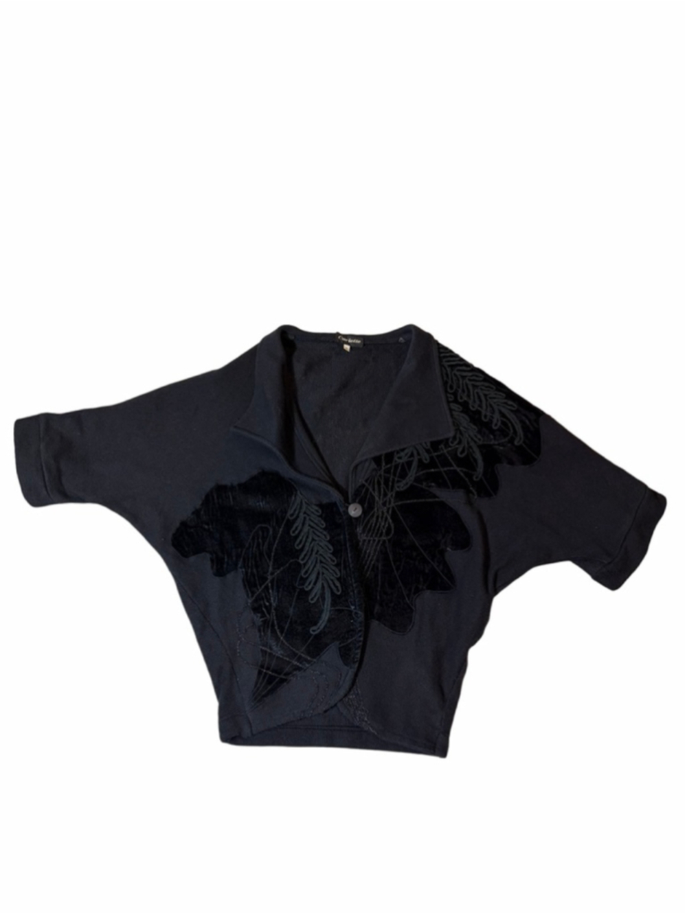 Carielle Black Knit Top Velvet Applique Avant Garde Artsy Cropped S